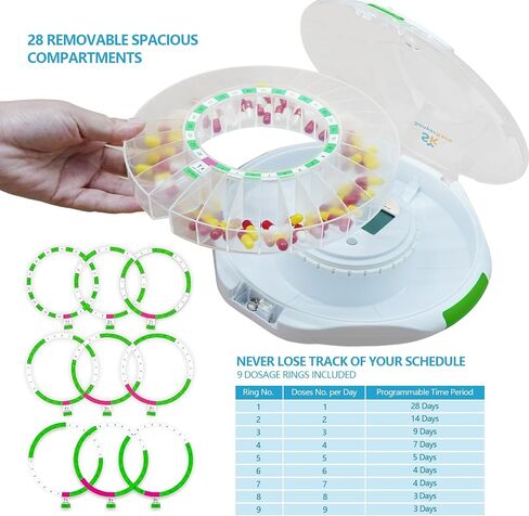 Smart WiFi Automatic Pill Dispenser with with App and Light Reminders for Seniors - Tracks Adherence History, Remote Caregiver Alerts, 28-Day Locking Medication Organizer for Vitamins, Supplements in Saudi Arabia