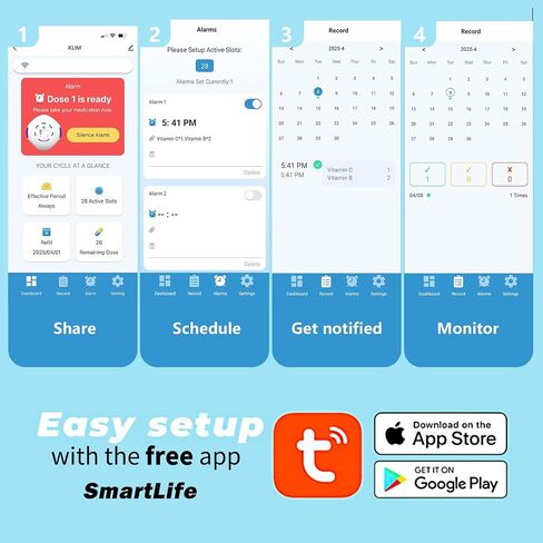 Smart WiFi Automatic Pill Dispenser with with App and Light Reminders for Seniors - Tracks Adherence History, Remote Caregiver Alerts, 28-Day Locking Medication Organizer for Vitamins, Supplements in Saudi Arabia