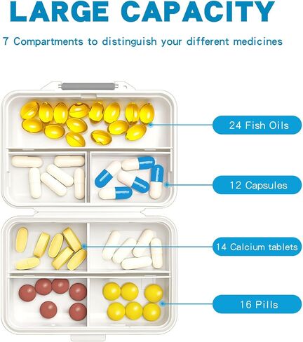 Bling Travel Pill Organizer Crystal Rhinestone 7 Compartments Square Portable Pill Case Daily Pill Box to Hold Vitamins Small Pill Container for Pocket Purse Medicine Organizer(White) in Saudi Arabia