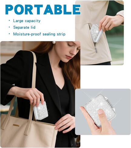 Bling Travel Pill Organizer Crystal Rhinestone 7 Compartments Square Portable Pill Case Daily Pill Box to Hold Vitamins Small Pill Container for Pocket Purse Medicine Organizer(White) in Saudi Arabia