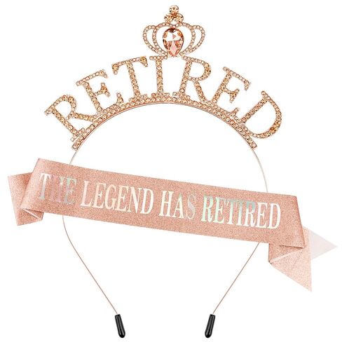 SuPoo Rose Gold Retirement Sash for Women Rhinestone Retired Crown Headband Tiara Retirement Gifts The Legend Has Retired Sash Crown Elegant Retirement Party Decorations Retired Decor in Saudi Arabia