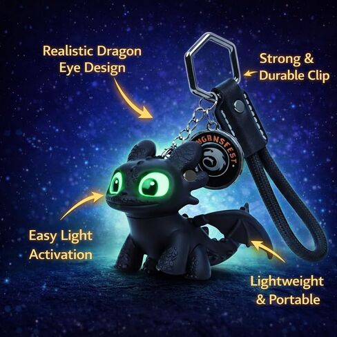 Light-Up Dragon Eye Keychain White LED Glow Eyes Cute Cartoon PVC Keyring for Kids Bags Backpacks Gift in Kuwait