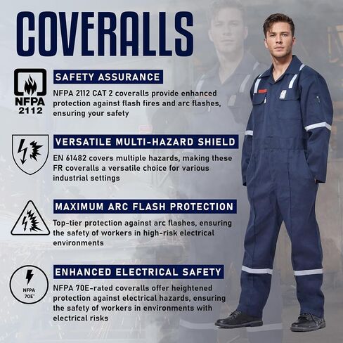 Flame Resistant FR Hi Vis Coveralls for Men NFPA 2112 Complied 7oz Overall for Men Reflective Tape 6 Pockets Coverall in Kuwait