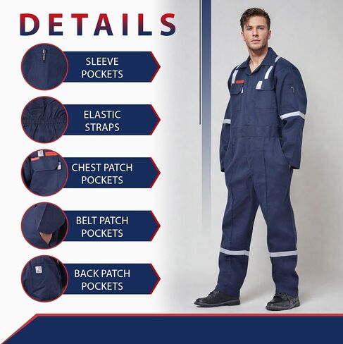 Flame Resistant FR Hi Vis Coveralls for Men NFPA 2112 Complied 7oz Overall for Men Reflective Tape 6 Pockets Coverall in Kuwait