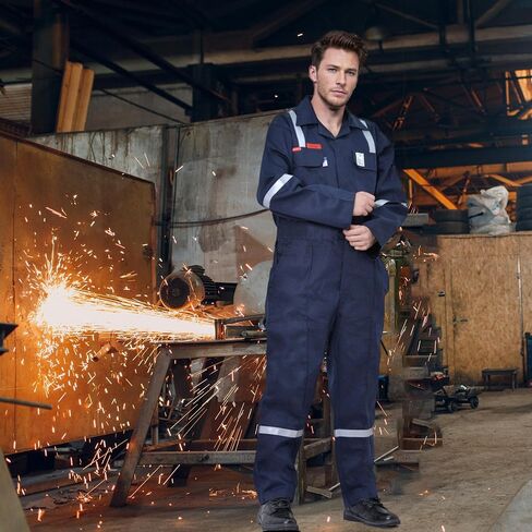 Flame Resistant FR Hi Vis Coveralls for Men NFPA 2112 Complied 7oz Overall for Men Reflective Tape 6 Pockets Coverall in Kuwait
