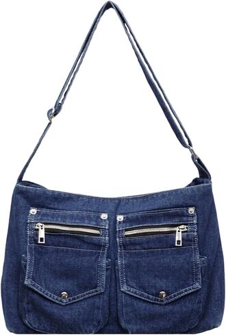 Denim Crossbody Bags for Women Jean Purse Multi-Pocket Denim Shoulder Bag Large Capacity Jean Handbag in Saudi Arabia