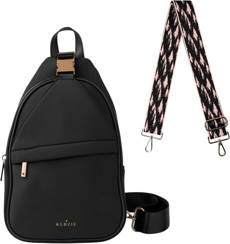 KEDZIE Sloane Sling Crossbody Bag (Black) & Interchangeable 2-Inch Bag Strap (Impressionist) in Saudi Arabia