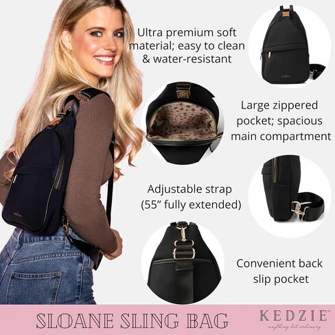 KEDZIE Sloane Sling Crossbody Bag (Black) & Interchangeable 2-Inch Bag Strap (Impressionist) in Saudi Arabia