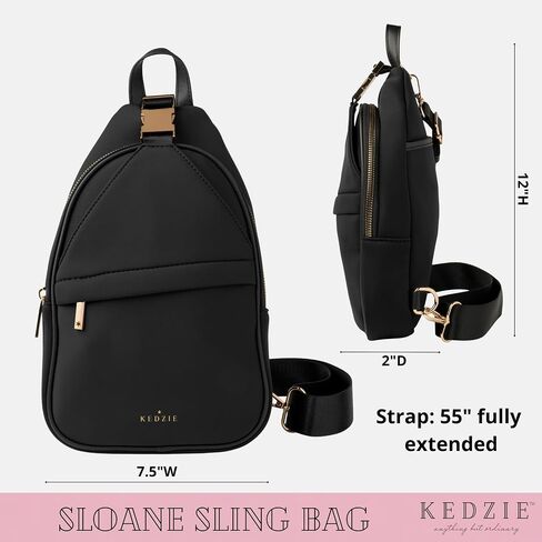 KEDZIE Sloane Sling Crossbody Bag (Black) & Interchangeable 2-Inch Bag Strap (Impressionist) in Saudi Arabia