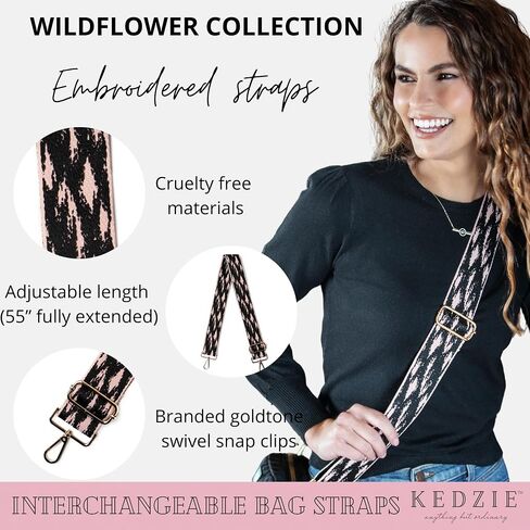 KEDZIE Sloane Sling Crossbody Bag (Black) & Interchangeable 2-Inch Bag Strap (Impressionist) in Saudi Arabia