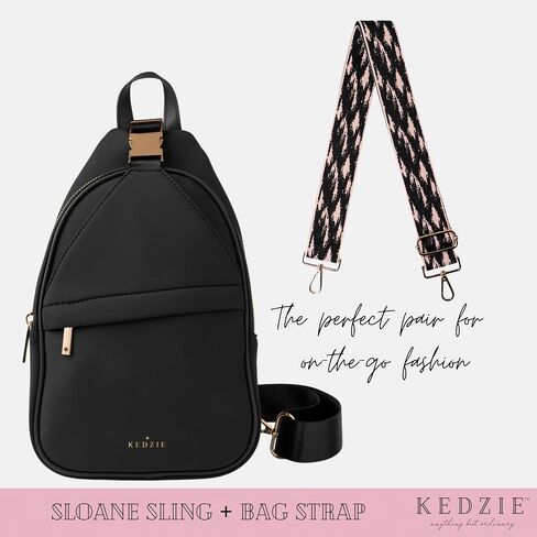 KEDZIE Sloane Sling Crossbody Bag (Black) & Interchangeable 2-Inch Bag Strap (Impressionist) in Saudi Arabia
