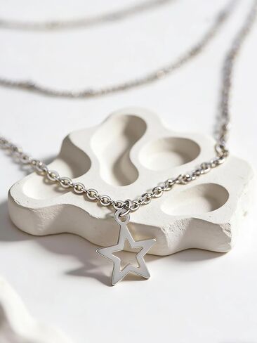 Y2k Stylish Silver Stainless Steel Layered Chain Star Pendant Necklace Bracelets Jewelry Set Gift for Women Christmas in Saudi Arabia
