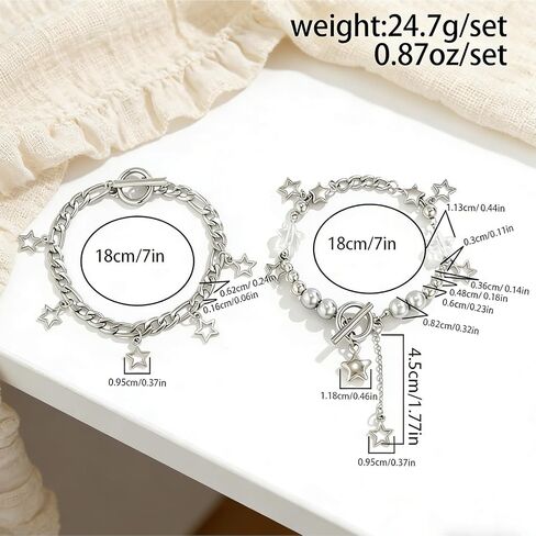 Y2k Stylish Silver Stainless Steel Layered Chain Star Pendant Necklace Bracelets Jewelry Set Gift for Women Christmas in Saudi Arabia