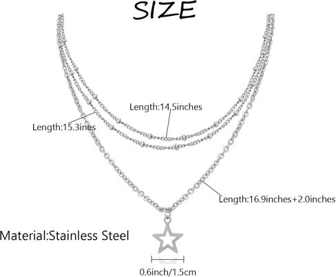Y2k Stylish Silver Stainless Steel Layered Chain Star Pendant Necklace Bracelets Jewelry Set Gift for Women Christmas in Saudi Arabia