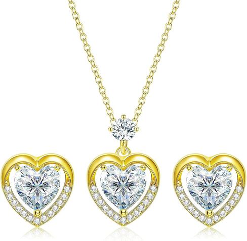 Heart Necklace and Stud Earrings Jewelry Set Dainty Choker Charm Necklace S925 Sterling Silver Stud Birthday Gifts for Mom, Girlfriend, Sister, Wife in Saudi Arabia