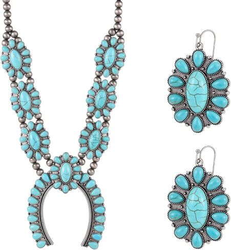 Turquoise Jewelry for Women – Western Jewelry Set with Necklace & Earring, Vintage Boho Cowgirl Accessories Adjustable Western Necklaces for Women Country Jewelry Gift for Her (Turquoise Jewelry-C) in Saudi Arabia