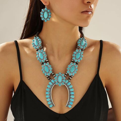 Turquoise Jewelry for Women – Western Jewelry Set with Necklace & Earring, Vintage Boho Cowgirl Accessories Adjustable Western Necklaces for Women Country Jewelry Gift for Her (Turquoise Jewelry-C) in Saudi Arabia