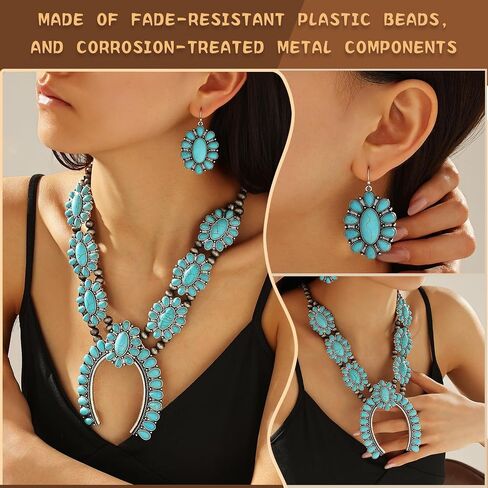 Turquoise Jewelry for Women – Western Jewelry Set with Necklace & Earring, Vintage Boho Cowgirl Accessories Adjustable Western Necklaces for Women Country Jewelry Gift for Her (Turquoise Jewelry-C) in Saudi Arabia