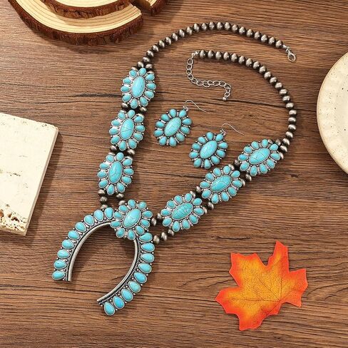 Turquoise Jewelry for Women – Western Jewelry Set with Necklace & Earring, Vintage Boho Cowgirl Accessories Adjustable Western Necklaces for Women Country Jewelry Gift for Her (Turquoise Jewelry-C) in Saudi Arabia