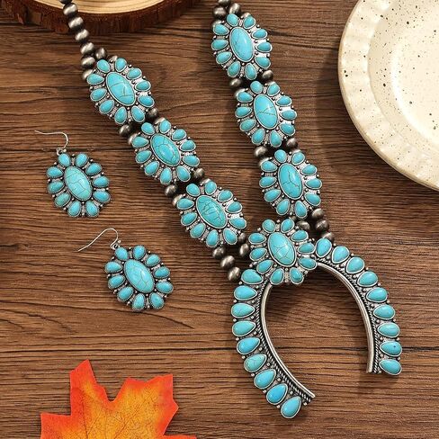 Turquoise Jewelry for Women – Western Jewelry Set with Necklace & Earring, Vintage Boho Cowgirl Accessories Adjustable Western Necklaces for Women Country Jewelry Gift for Her (Turquoise Jewelry-C) in Saudi Arabia