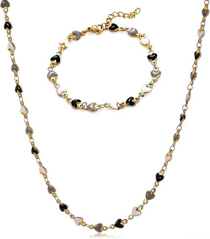 Gold Jewelry Set for Women, Dainty 18K Gold Plated Heart Necklaces Bracelets Set, Elegant Choker Necklaces Bracelets Trendy Valentine Anniversary Birthday Jewelry Gift in Saudi Arabia