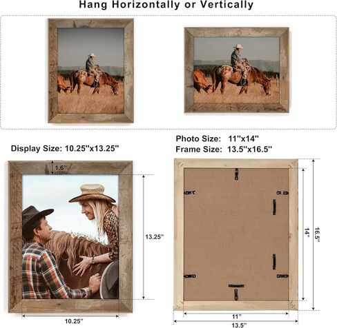 Rustic Reclaimed Wood Frame 11x14, Tempered Glass, Farmhouse Style Photo Frame 11''x14'' Distressed & Vintage Wall Decor Gallery Frame Set Mounting or Table Display in Saudi Arabia