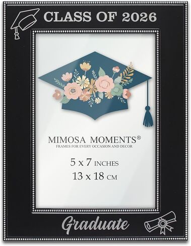 Black Metal Class of 2026 Picture Frame, Silver-tone Graduate, cap and diploma in Saudi Arabia