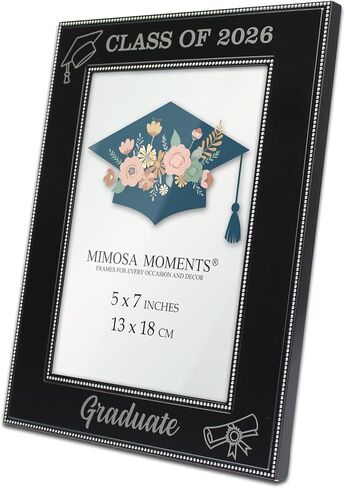 Black Metal Class of 2026 Picture Frame, Silver-tone Graduate, cap and diploma in Saudi Arabia