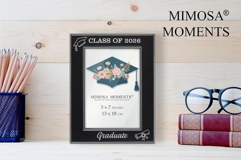 Black Metal Class of 2026 Picture Frame, Silver-tone Graduate, cap and diploma in Saudi Arabia