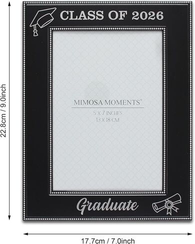 Black Metal Class of 2026 Picture Frame, Silver-tone Graduate, cap and diploma in Saudi Arabia