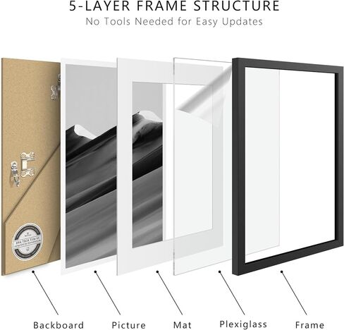 إطار صورة أسود مقاس 8 × 10 مع حصيرة مقاس 5 × 7 - إطارات صور مقاس 8 × 10، زجاج شبكي عالي الدقة مقاوم للكسر، جدار وطاولة، شاشة عرض أفقية رأسية، حزمة واحدة in Kuwait