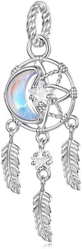 Celestial Bead Charms for Bracelets, Star Moon Dreamcatcher Dangle Charms, Silver Tone Copper, Glass Resin CZ Accents, Charm Beads for Women Jewelry Making, Gift Box Included in Saudi Arabia