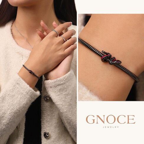 سوار سحر جوهرة الثعبان الأسود المضيء من GNOCE للنساء، سحر متدلي من الفضة الاسترليني S925 للنساء والزوجة، عيد الحب، مجوهرات عيد الأم in Kuwait