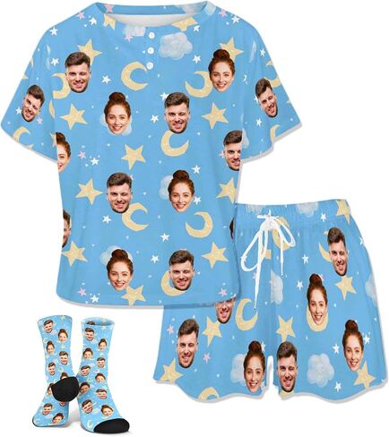 Personalized Faces Pajamas for Women, Custom Pajama with Dog Cat Picture in Saudi Arabia