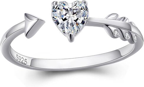 Heart Moissanite Cupid Arrow Ring 925 Sterling Silver D Color VVS1 Affordable Promise Ring, Adjustable Heart-Cut Moissanite Engagement Ring, Romantic Ethical Jewelry Gift in Saudi Arabia