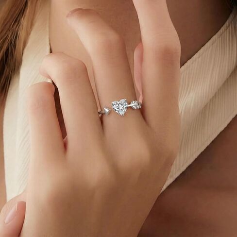 Heart Moissanite Cupid Arrow Ring 925 Sterling Silver D Color VVS1 Affordable Promise Ring, Adjustable Heart-Cut Moissanite Engagement Ring, Romantic Ethical Jewelry Gift in Saudi Arabia
