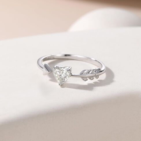 Heart Moissanite Cupid Arrow Ring 925 Sterling Silver D Color VVS1 Affordable Promise Ring, Adjustable Heart-Cut Moissanite Engagement Ring, Romantic Ethical Jewelry Gift in Saudi Arabia