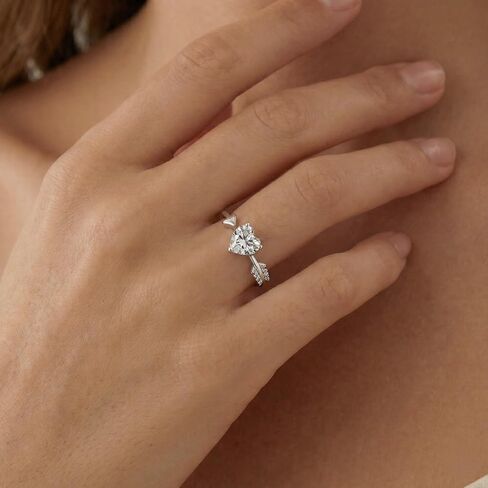 Heart Moissanite Cupid Arrow Ring 925 Sterling Silver D Color VVS1 Affordable Promise Ring, Adjustable Heart-Cut Moissanite Engagement Ring, Romantic Ethical Jewelry Gift in Saudi Arabia