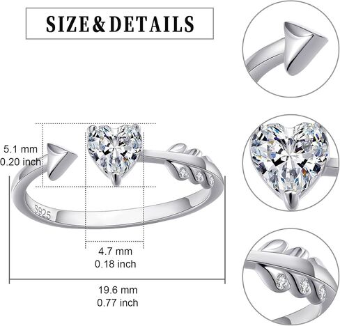 Heart Moissanite Cupid Arrow Ring 925 Sterling Silver D Color VVS1 Affordable Promise Ring, Adjustable Heart-Cut Moissanite Engagement Ring, Romantic Ethical Jewelry Gift in Saudi Arabia