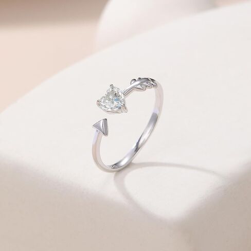 Heart Moissanite Cupid Arrow Ring 925 Sterling Silver D Color VVS1 Affordable Promise Ring, Adjustable Heart-Cut Moissanite Engagement Ring, Romantic Ethical Jewelry Gift in Saudi Arabia