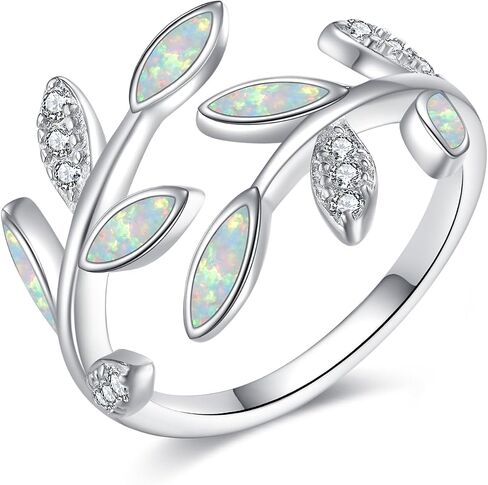 Leaf Opal Ring Adjustable Leaves Ring For Women White Opal Jewelry For Female Mom Lover Gift in Saudi Arabia