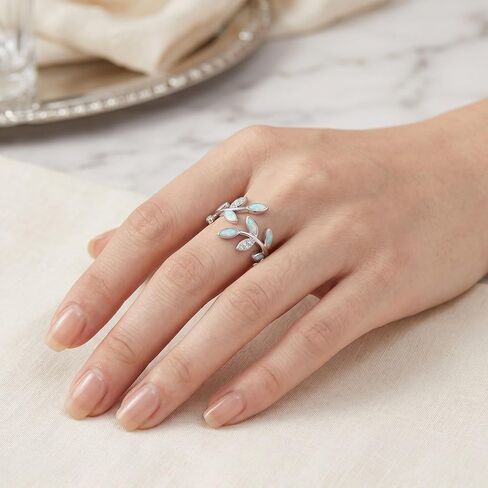 Leaf Opal Ring Adjustable Leaves Ring For Women White Opal Jewelry For Female Mom Lover Gift in Saudi Arabia