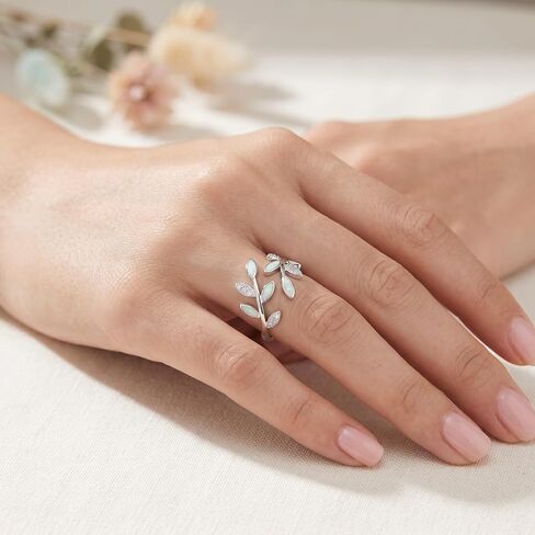 Leaf Opal Ring Adjustable Leaves Ring For Women White Opal Jewelry For Female Mom Lover Gift in Saudi Arabia