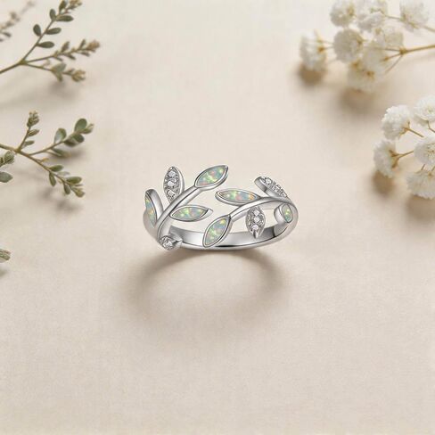 Leaf Opal Ring Adjustable Leaves Ring For Women White Opal Jewelry For Female Mom Lover Gift in Saudi Arabia