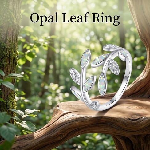 Leaf Opal Ring Adjustable Leaves Ring For Women White Opal Jewelry For Female Mom Lover Gift in Saudi Arabia