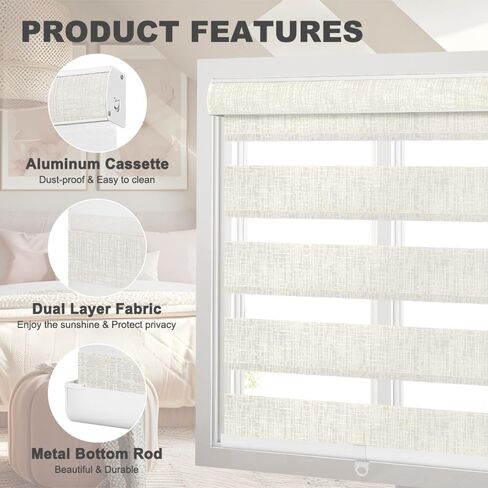 SEEYE Custom Size Cordless Zebra Blinds for Windows, 70% Shading Free-Stop Roller Shades, French Door Window Shades with Valance Easy to Install, Light Filtering Roller Blinds, 20" W x 83" H, Grey in Saudi Arabia