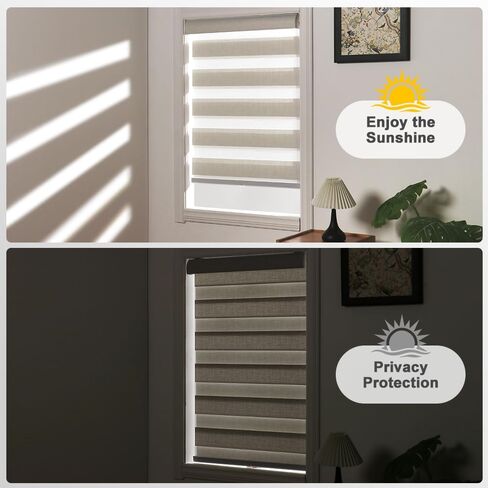 SEEYE Custom Size Cordless Zebra Blinds for Windows, 70% Shading Free-Stop Roller Shades, French Door Window Shades with Valance Easy to Install, Light Filtering Roller Blinds, 20" W x 83" H, Grey in Saudi Arabia