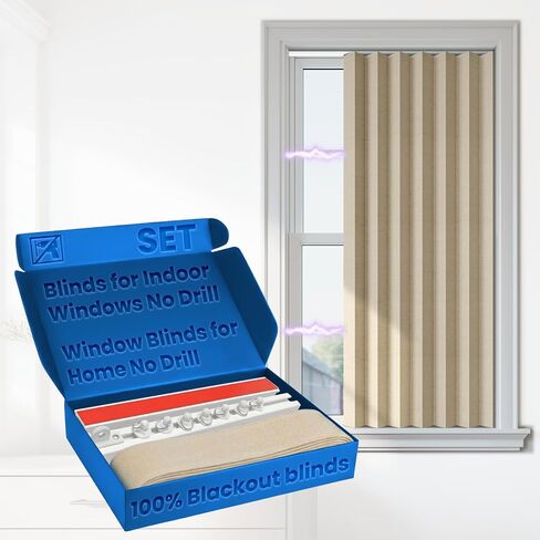 Window Shades No Drill, Includ Adhesive Track (Beige, 1 Panel, W42 x L60 inch) for Bedroom, Living Room, Kitchen, Bathroom, Home Office in Saudi Arabia
