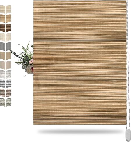 BERISSA Roman Shades for Windows, Natural Woven Light Filtering Roman Blinds for Indoor Windows, Living Room,Home Office,Woodgrain Wheat,Custom Size in Kuwait
