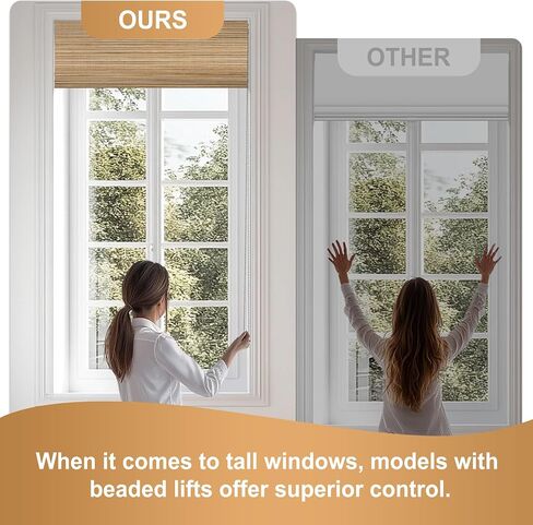 BERISSA Roman Shades for Windows, Natural Woven Light Filtering Roman Blinds for Indoor Windows, Living Room,Home Office,Woodgrain Wheat,Custom Size in Kuwait